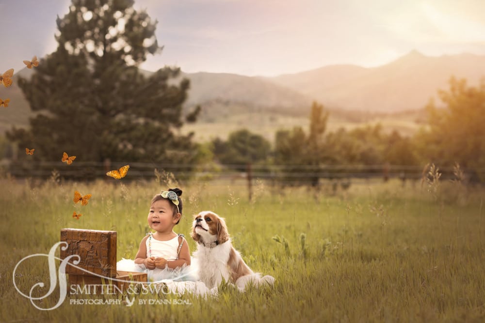 baby girl with puppy and butterflies {boulder family photographer}